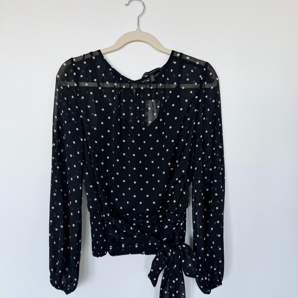 White House Black Market Black and White Polka Dot Blouse